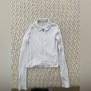 Hollister white ribbed zip up long sleeve tee